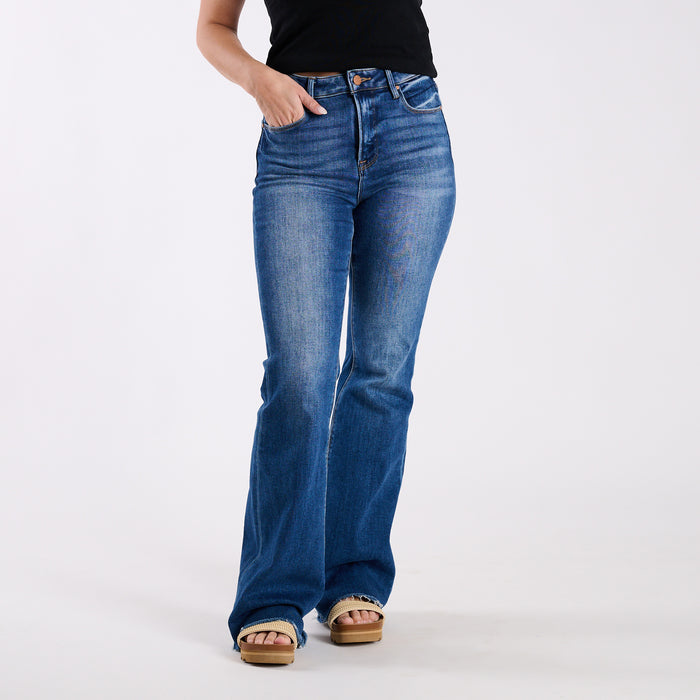 High Rise Stretch Flare Dark Wash Jeans