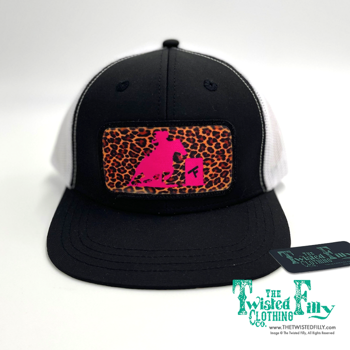 Hot Pink Cheetah Barrel Racer - Youth Snapback Hat - Black/White