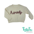 Long sleeve ivory knitted sweater with pink howdy detail
