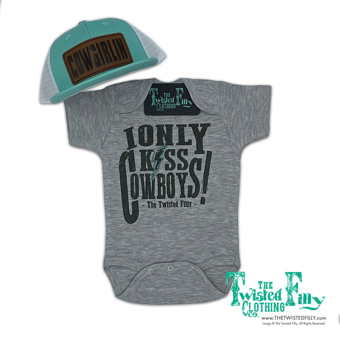 I Only Kiss Cowboys - S/S Infant One Piece - Grey