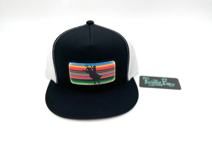 Serape Bull Rider - Youth/Adult Trucker Hat - Blk + Wht