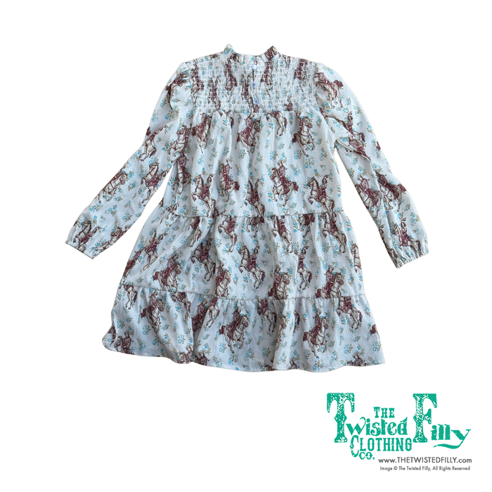 Ivory Floral Cowgirl - Youth - Smocked LS Dress