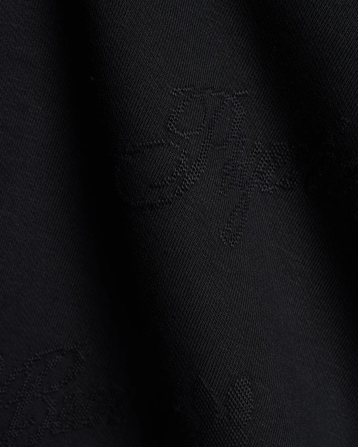 Premium black Kids Cedrick All Over Jacquard Crew featuring a refined, tonal all-over jacquard knit pattern of the iconic Psycho Bunny skull logo for subtle branding.