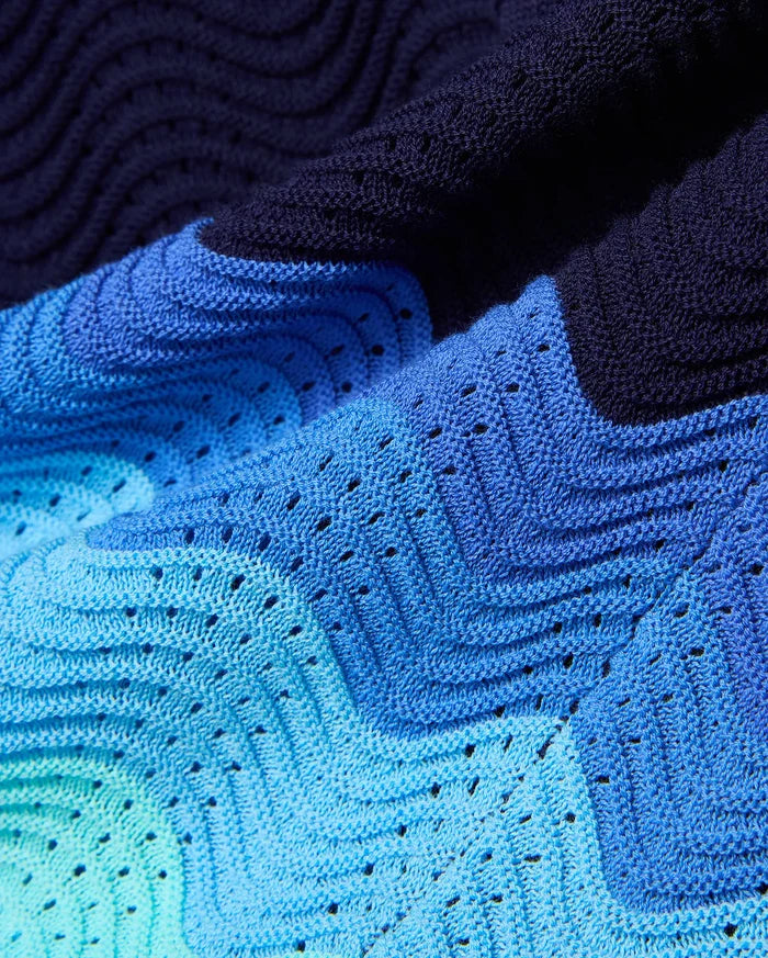 Kids Holden Knit Short KB0900033, a premium textured knit short featuring a bold wavy, perforated design in a vibrant navy to light blue gradient.