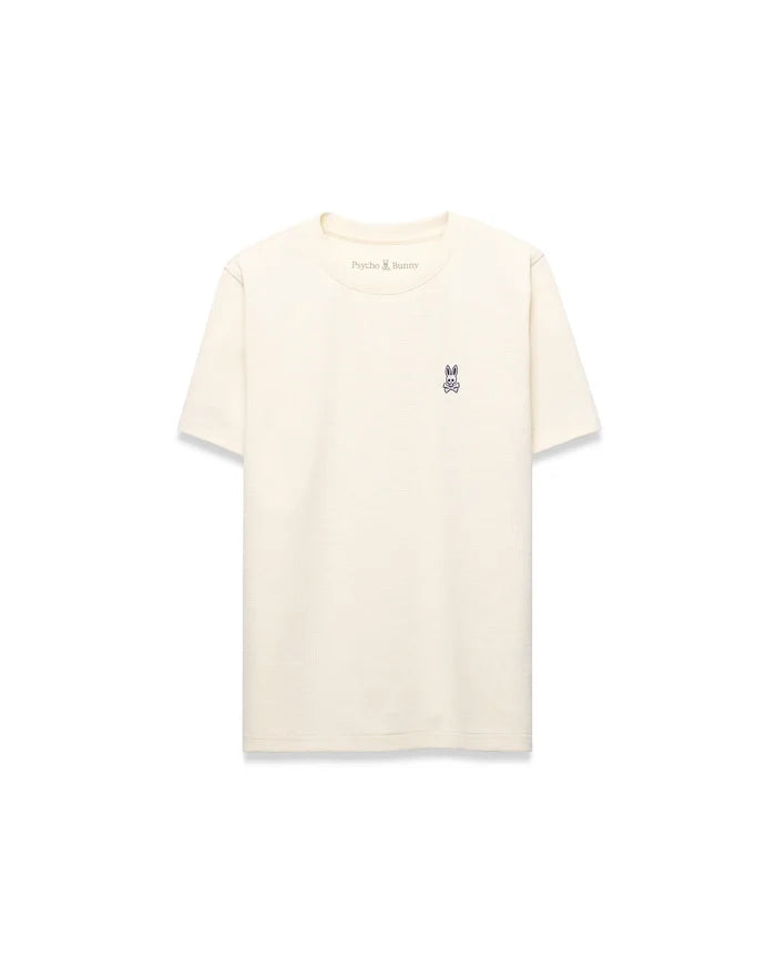 Kids Maxton Waffle Tee in cream, featuring a classic fit, waffle knit texture, and a small embroidered navy Psycho Bunny skull logo on the left chest.