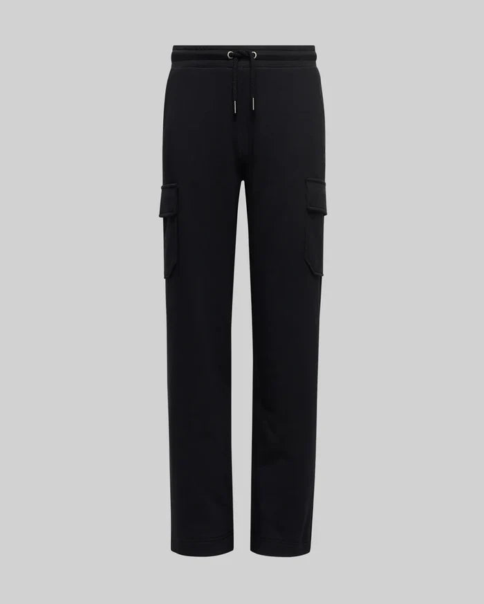The KIDS NASH CARGO SWEATPANT - KB0800004 by Psycho Bunny offers classic comfort with an elastic waistband, drawstring, roomy cargo pockets, and two side flap pockets, shown against a light gray background.