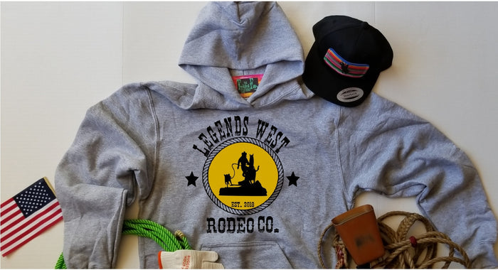 Legends West Rodeo Co. Calf Roper - Youth Hoodie - Gray