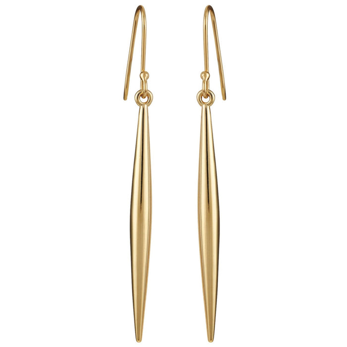 The Vince Camuto Linear Spear Drop Earrings feature elongated, gold-tone spike-shaped pendants that hang smoothly from simple hooks, offering a chic accessory perfect for both day and evening wear.