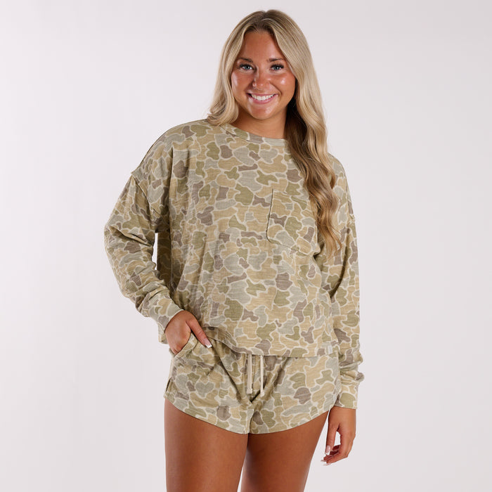 Local Girl Revive Lounge Top in Desert Forest Camo