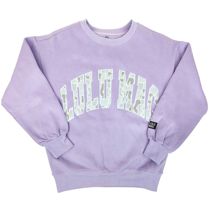 Lulu Mac Camo Embroidered Crew in Lavender