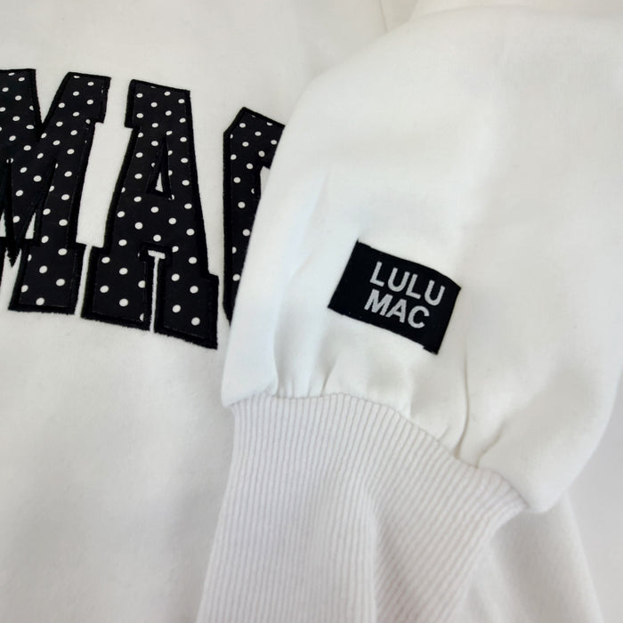 Lulu Mac Dot Applique Crewneck Sweatshirt in White and Black
