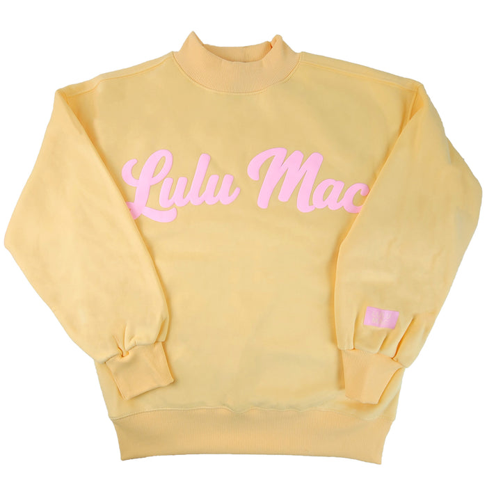 Lulu Mac Script Mockneck Sweatshirt in Butter Yellow and Pink