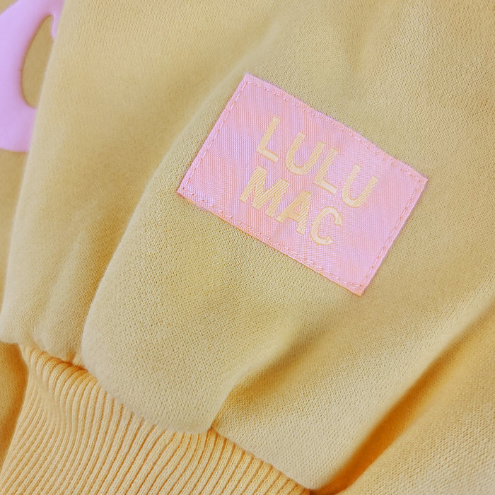 Lulu Mac Script Mockneck Sweatshirt in Butter Yellow and Pink