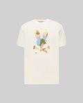 Cream Mens Ara Graphic Tee, classic fit jersey, featuring a large, multi-color abstract Psycho Bunny skull logo on the center chest in green, blue, pink, orange, and yellow.