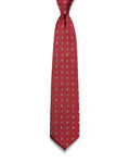 Mens Bunny Neat Woven Tie, a rich red woven tie with a subtle diagonal texture, featuring a repeating pattern of small white Psycho Bunny skull logos and 'X' marks.