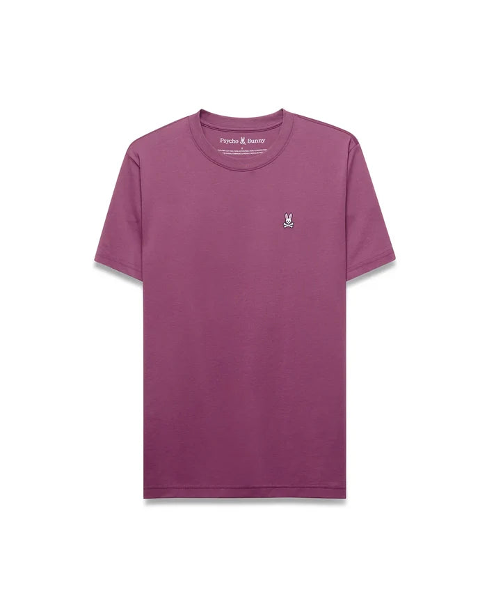 Mens Classic Crew Neck Tee in plum, a classic fit jersey t-shirt featuring a small, embroidered white and black Psycho Bunny skull logo on the left chest.