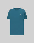 Mens Classic Crew Neck Tee in teal, featuring a classic fit and smooth jersey knit. Small embroidered Psycho Bunny skull logo in pink, white, and black on the left chest.