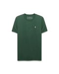 Dark green Mens Classic Crew Neck Tee, classic fit, smooth jersey knit. Features a small, embroidered pink, white, and black Psycho Bunny skull logo on the left chest.