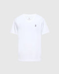 The Psycho Bunny Men's Classic V Neck Tee (B6U100ARPC) is made from 100% Pima cotton, featuring a small embroidered logo of a rabbit head on the left chest. This short-sleeved shirt offers a minimalist design on a plain background.