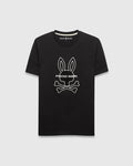 Black Mens Craig Graphic Tee in classic fit jersey, featuring a large white outline Psycho Bunny skull and crossbones graphic on the chest.