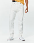 Mens Emerson Denim Pant, a premium classic fit white denim pant featuring a smooth texture, five-pocket styling, and dark button closure, embodying refined streetwear.