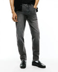 Mens Emerson Denim Pant, a premium dark charcoal grey wash denim featuring a classic straight fit and subtle faded texture, embodying refined streetwear style.