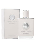 A bottle and box of Vince Camuto Men’s Eterno 3.4 oz Eau de Toilette Spray, both in white with silver accents and an embossed logo, are set against a plain white background, perfectly reflecting the refined character and confidently masculine scent of this men’s fragrance.