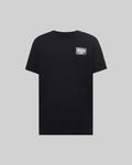 Mens Jarvis Chest Graphic Tee. Black classic fit jersey t-shirt with a small white Psycho Bunny skull and multiple bunny skulls graphic print on the left chest.