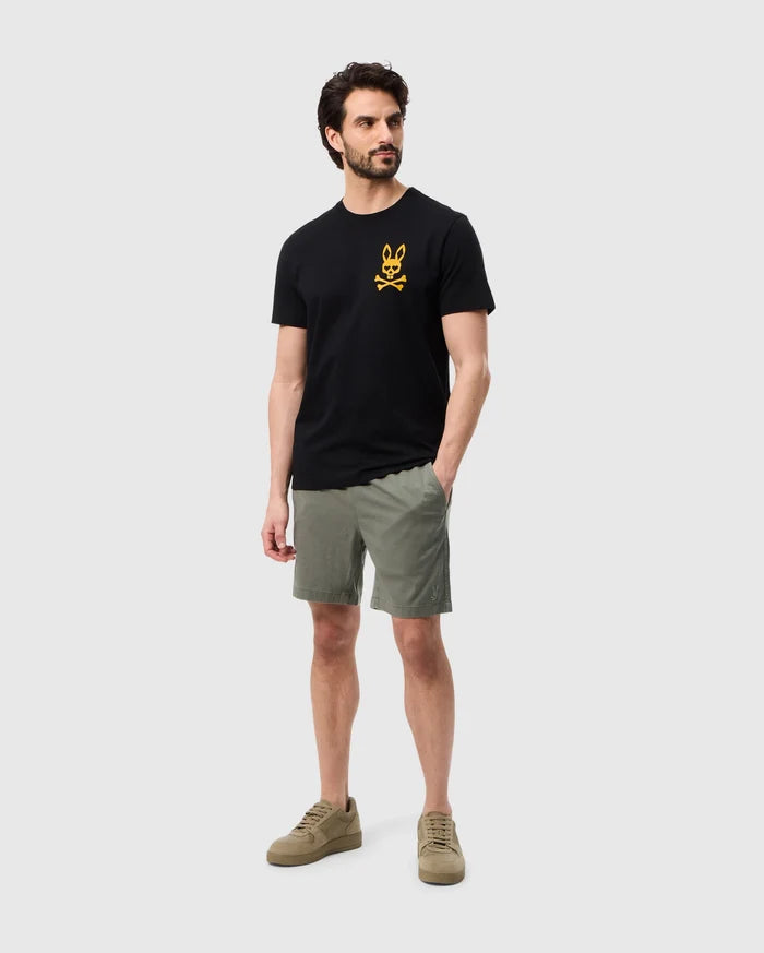 Head to toe view of a model wearing the pima cotton las vegas city tee