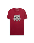 Mens Ledger Graphic Tee, a classic fit deep red jersey t-shirt featuring a large black and white double Psycho Bunny skull graphic print with Psycho Bunny text on the center chest.