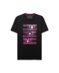 Mens Lewis Graphic Tee, a classic fit black jersey t-shirt featuring a large central gradient pink-to-purple graphic of stacked Psycho Bunny skull logos and crossbones.