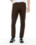 Mens Maverick 10k Step Pant in rich brown, featuring a slim-fit design, smooth fabric, and classic five-pocket styling with button closure.