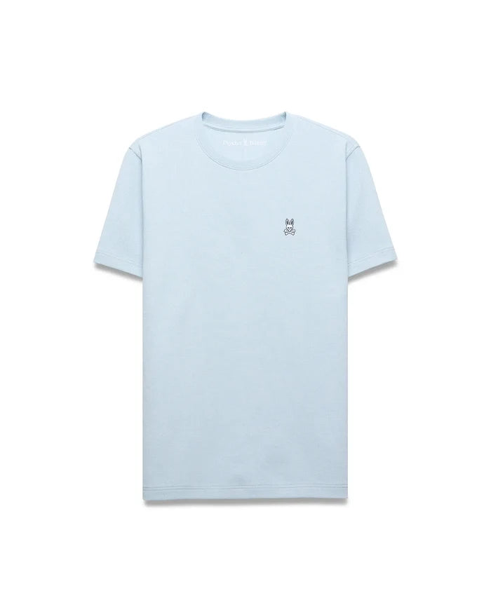 Light blue Mens Maxton Waffle Tee with a classic fit, featuring a subtle waffle knit texture and a small embroidered black and white Psycho Bunny skull logo on the left chest.