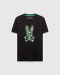 Mens Nate Graphic Tee, black classic fit jersey t-shirt featuring a large, vibrant multicolor brushstroke Psycho Bunny skull logo graphic on the chest.