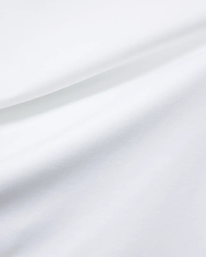 Mens Oscar Relaxed Fit Tee in premium, soft white jersey fabric, featuring subtle fabric folds and the signature small embroidered Psycho Bunny skull logo on the chest.