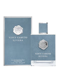 Vince Camuto Men’s Riviera 3.4 oz Eau de Toilette Spray comes in a slate blue bottle and box accented with a silver crest medallion and cap, capturing Mediterranean energy through invigorating Italian lemon notes and a touch of lavender oil.