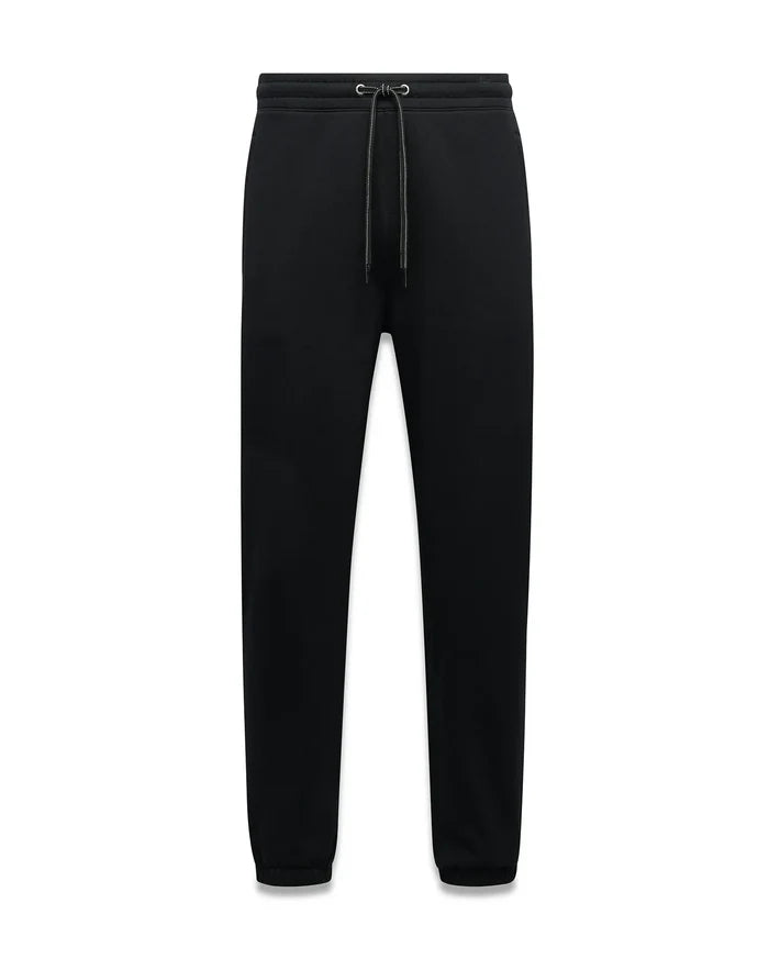 Black Mens Terrence Brushed Fleece Sweatpant, a relaxed fit streetwear essential with an elasticated drawstring waist featuring silver-tipped drawstrings and comfortable ribbed cuffs.