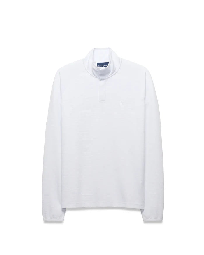 Mens Tomas Waffle 1/4 Zip, a crisp white classic fit waffle knit mock neck pullover featuring a small embroidered Psycho Bunny skull logo on the left chest.