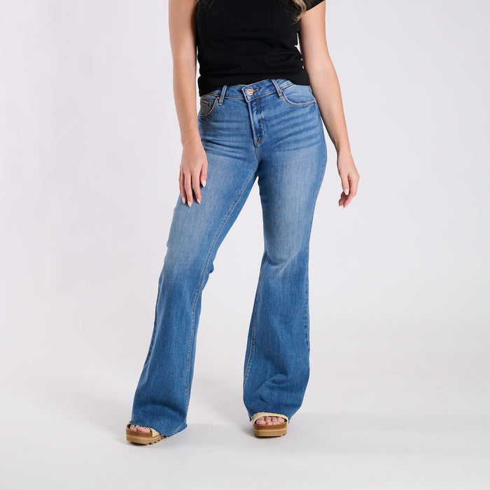 Mid Rise Raw Cut Medium Wash Jeans