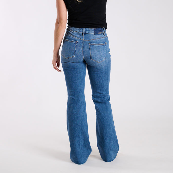 Mid Rise Raw Cut Medium Wash Jeans