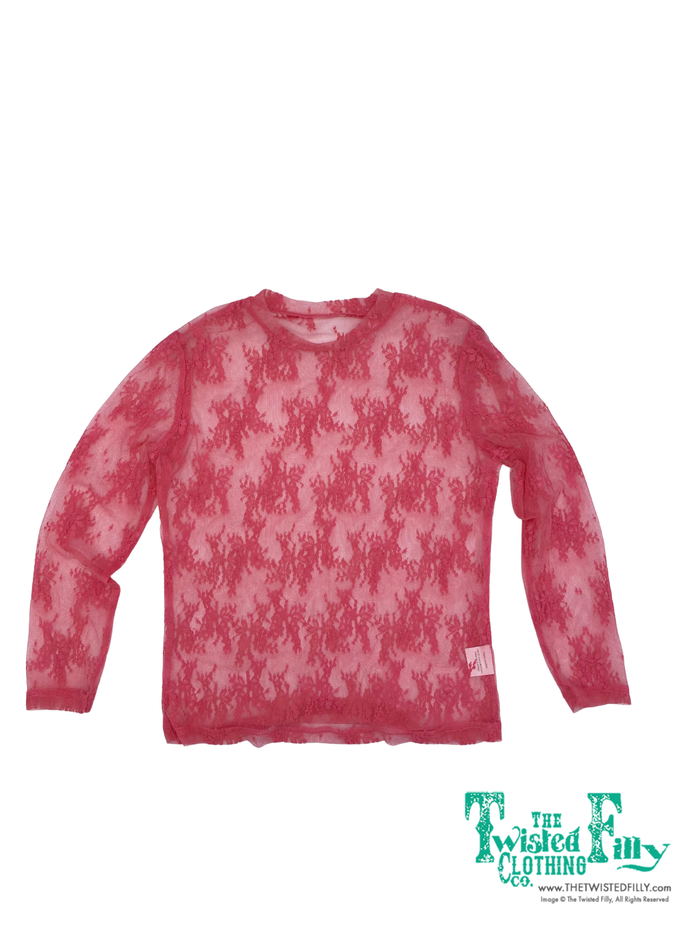 Long sleeve neon pink lace top for layering