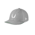 flatlay New Era 59Fifty Low Profile Hat in grey with white wings logo, front view