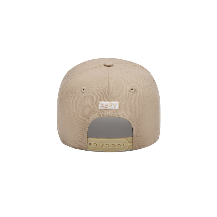 flatlay New Era 9Forty A-Frame Hat in beige and white, back view