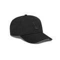 flatlay New Era 9Forty A-Frame Hat in black with embroidered logo, angled side view