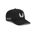 flatlay New Era 9Forty A-Frame Hat in black with white wing logo, front three-quarter view