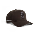 Flatlay of New Era 9Forty A-Frame Hat in Dark Earth with embroidered 8 logo, side view