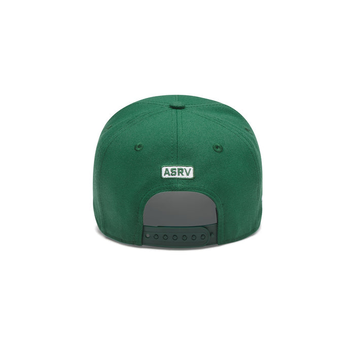 flatlay New Era 9Forty A-Frame Hat in emerald green with white logo, back view