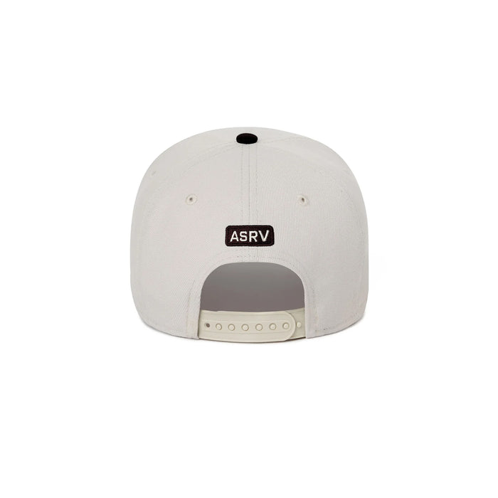 flatlay New Era 9Forty A-Frame Hat in stone and black, back view