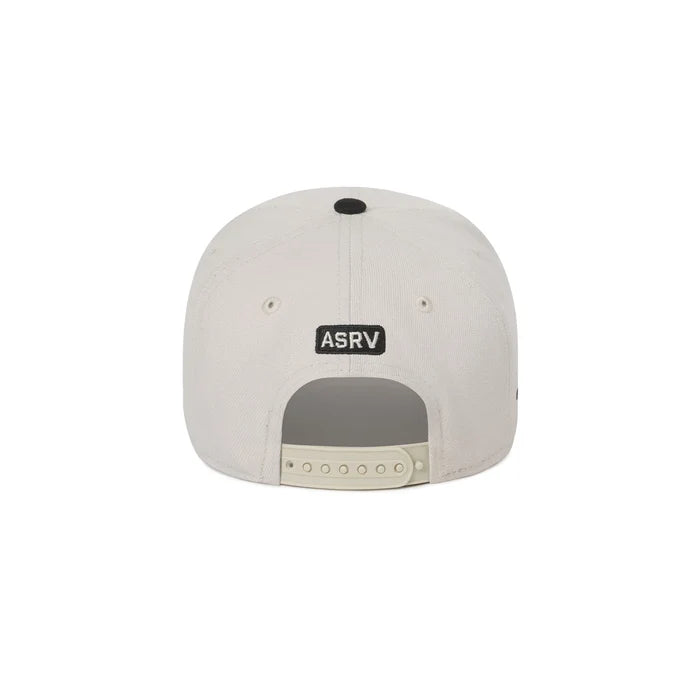 flatlay New Era 9Forty A-Frame Hat in stone and black, back view