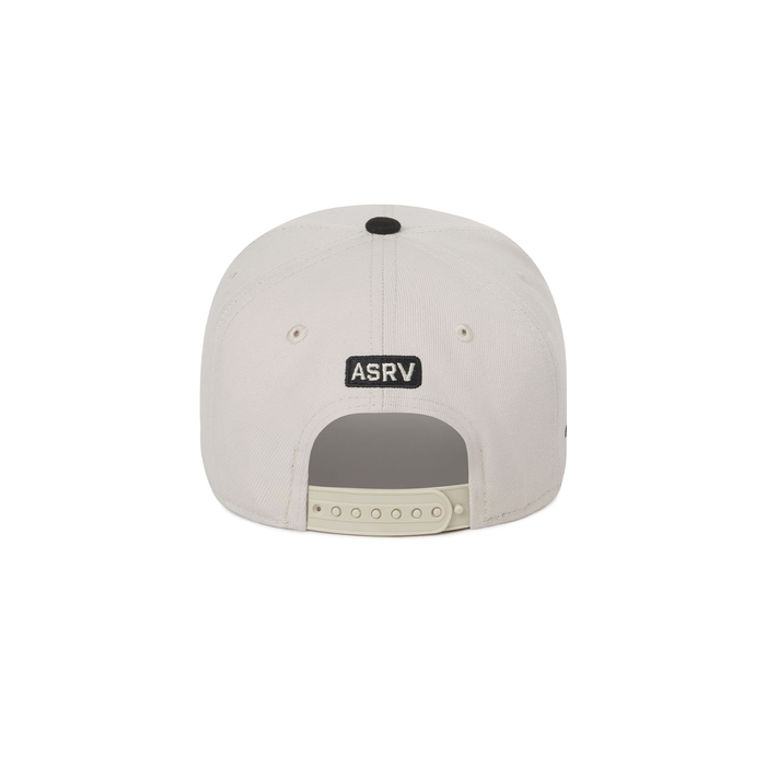 flatlay New Era 9Forty A-Frame Hat in stone and black, back view